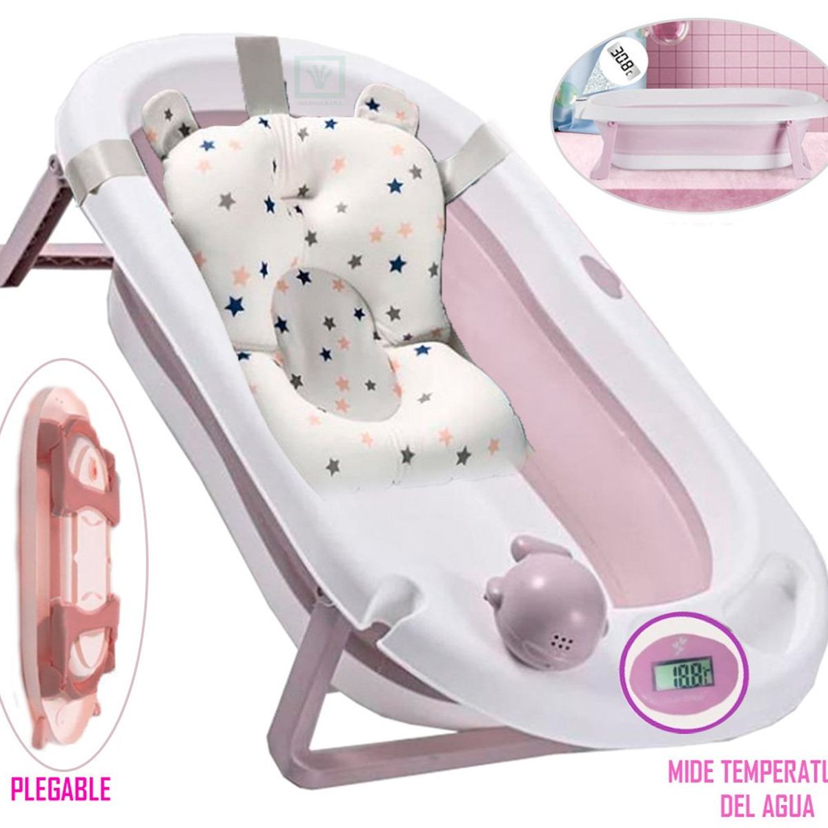 DOUX BEBE - Bañera Tina de Baño para Bebe Plegable Rosa