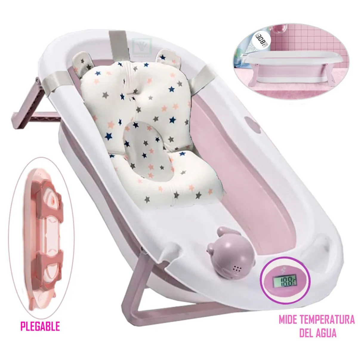 DOUX BEBE - Bañera Tina de Baño para Bebe Plegable Rosa