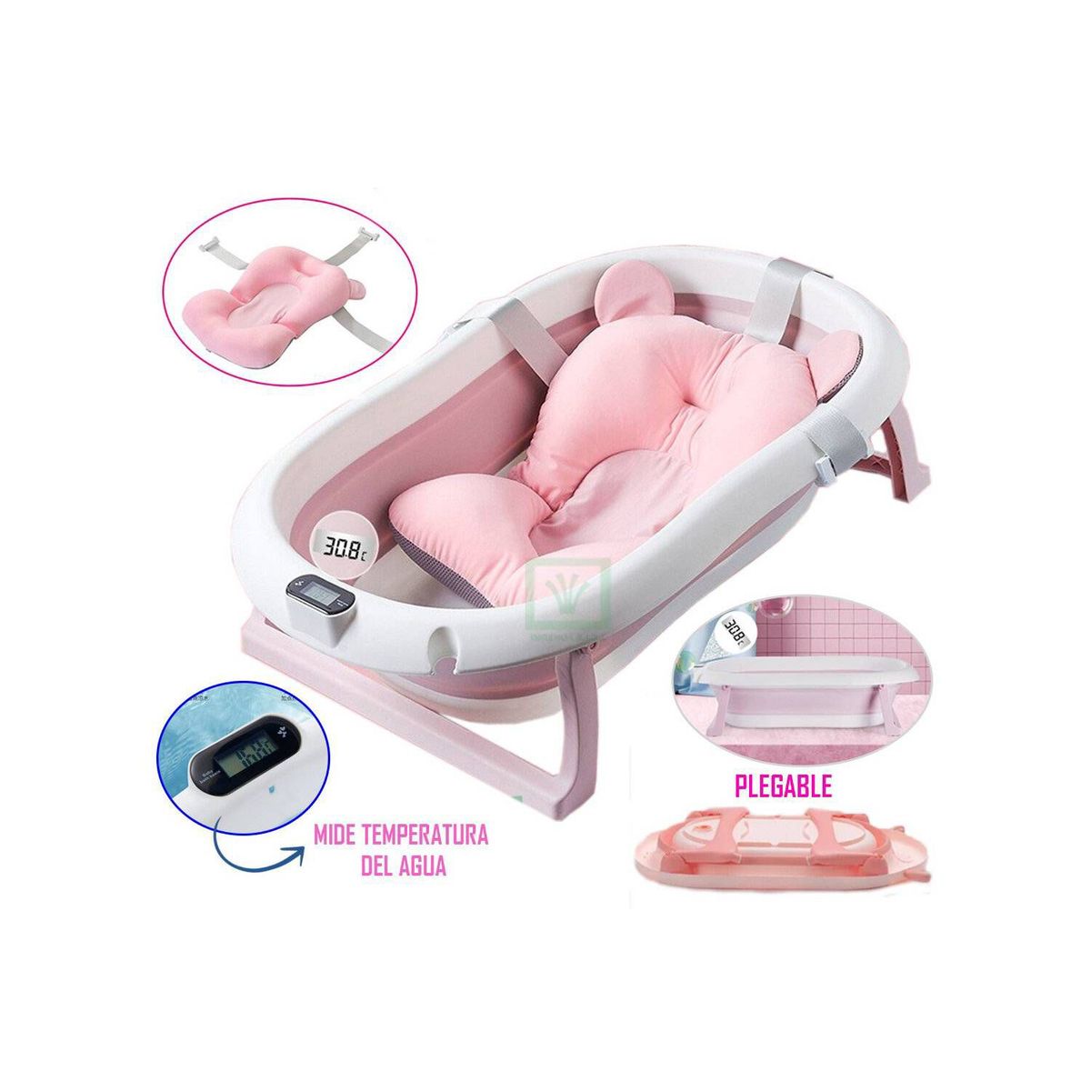 DOUX BEBE - Bañera tina de baño con termómetro digital rosa