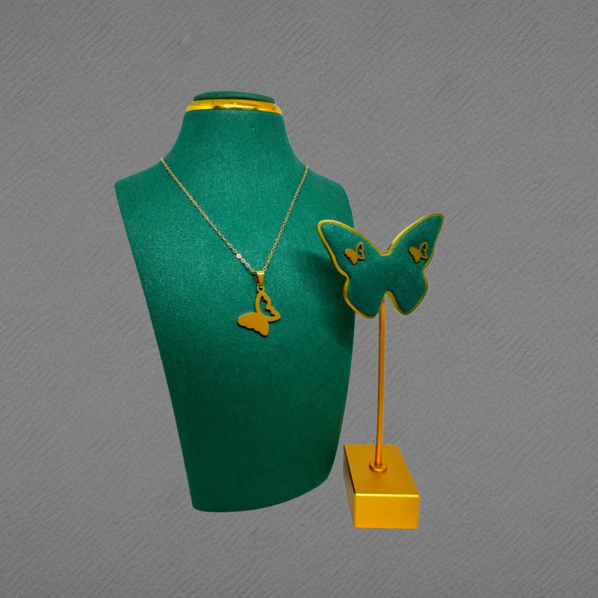 GENERICO - Pack Acero Collar con dije y Aretes - Mariposa Half Dorado