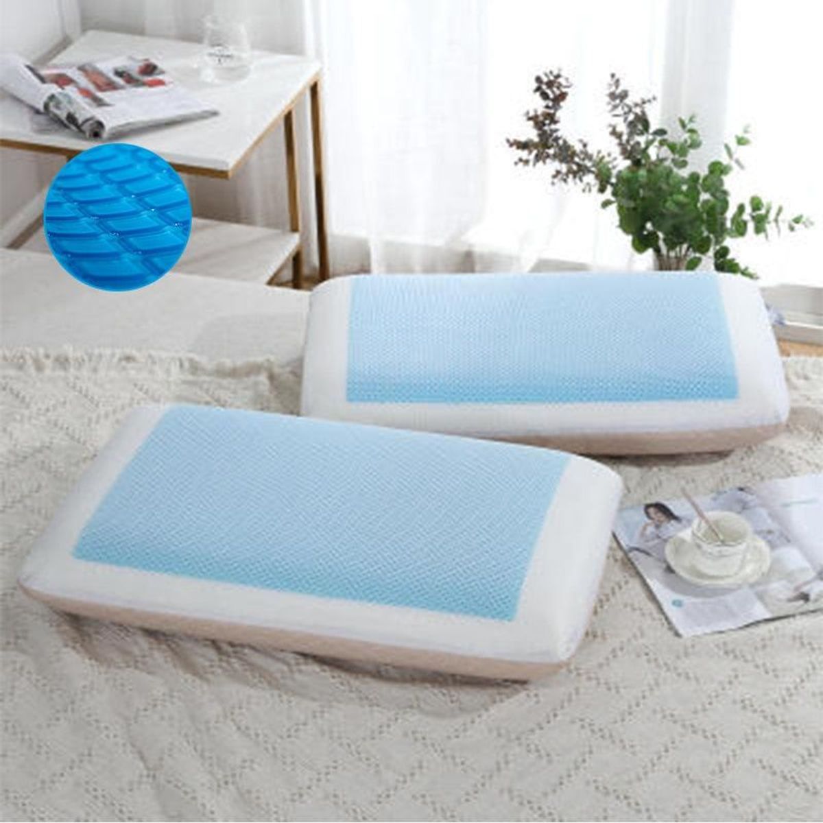 GENERICO - Almohada de espuma viscoelástica de Gel con funda Par de Almohadas