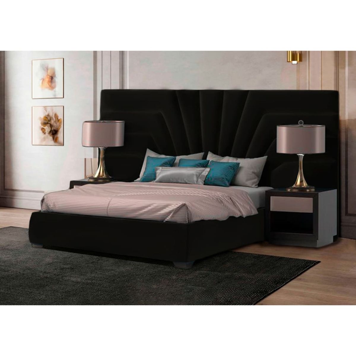 GENERICO - Cama Tapizada Libia 2 Plazas color Chocolate