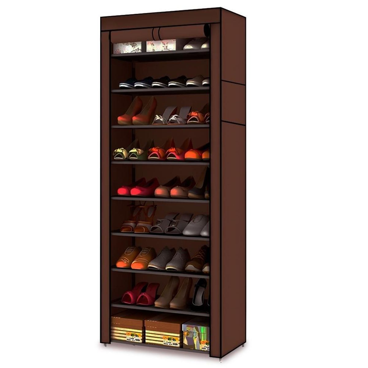 MINARI - Zapatera Organizador de Zapatos Estante 9 pisos con Forro Brown ZF9