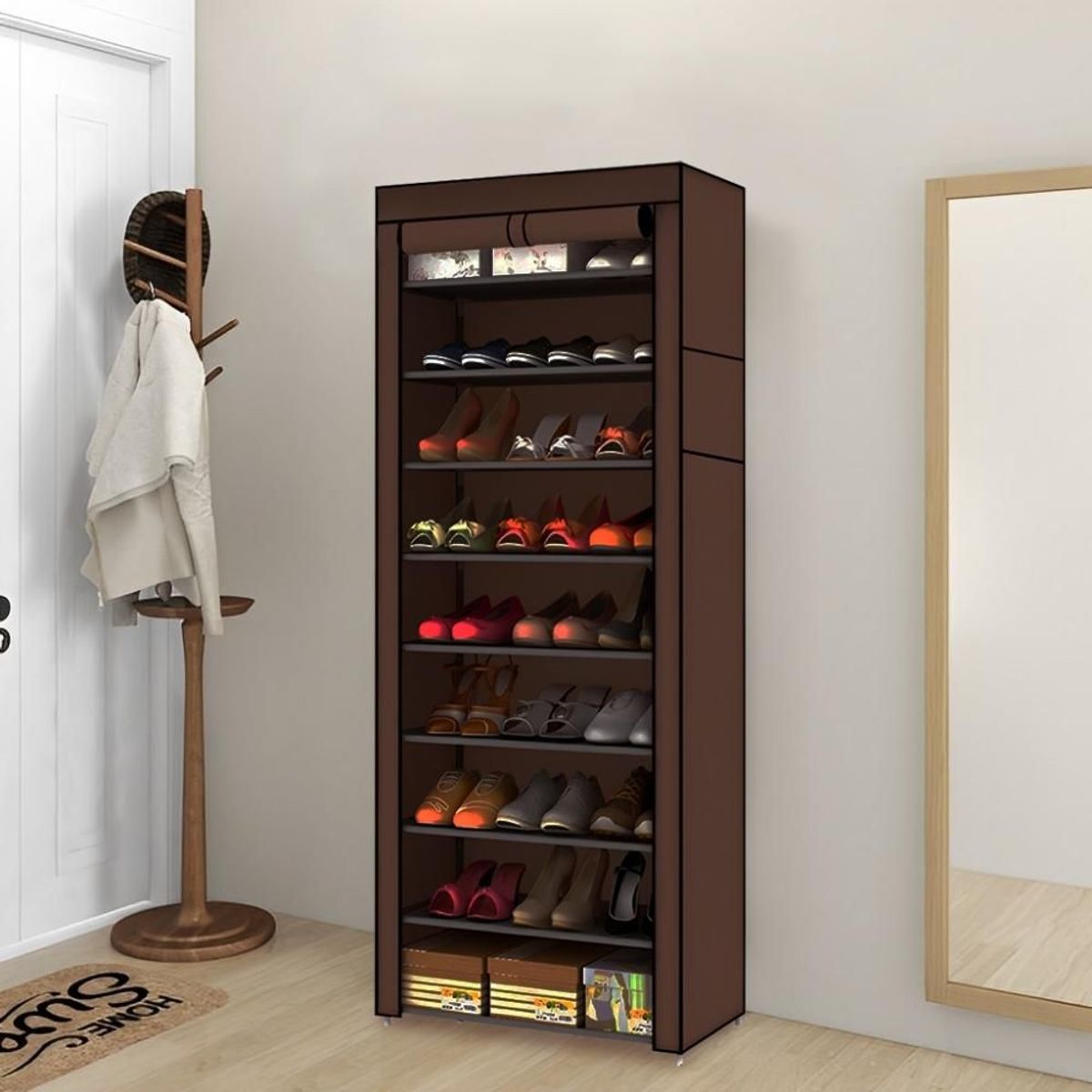 MINARI - Zapatera Organizador de Zapatos Estante 9 pisos con Forro Brown ZF9