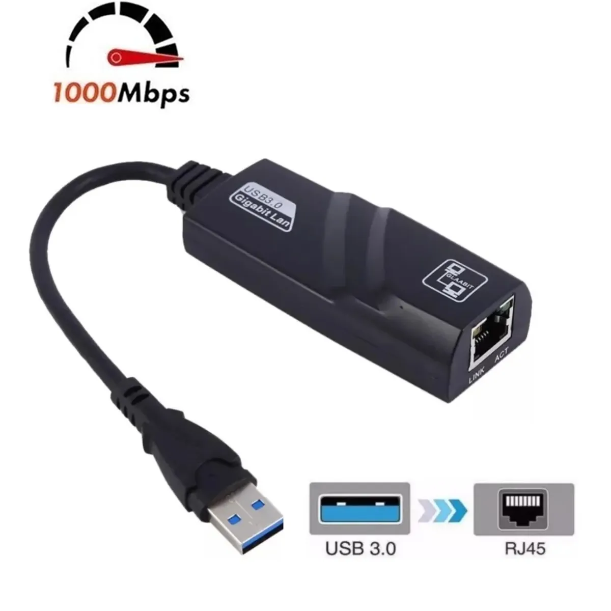 OEM - Adaptador de Red Usb 3.0 a Rj45 Lan Ethernet Windows 1000 Mbps Gigabit