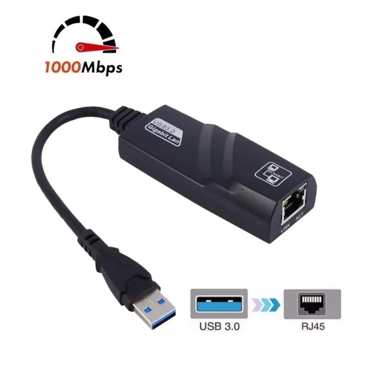 OEM - Adaptador de Red Usb 3.0 a Rj45 Lan Ethernet Windows 1000 Mbps Gigabit