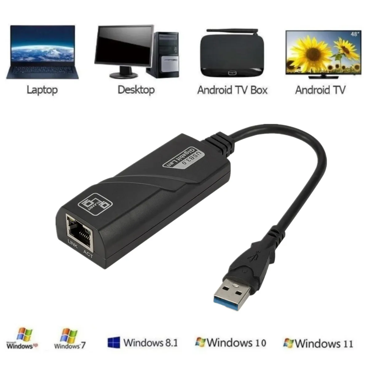OEM - Adaptador de Red Usb 3.0 a Rj45 Lan Ethernet Windows 1000 Mbps Gigabit