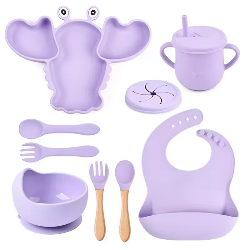 OEM - Platos para bebes - plato de silicona bebe + babero  vaso + cubiertos morado