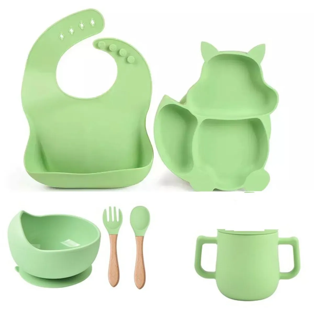 OEM - Platos para bebes  silicona bebe babero vaso cubiertos verde