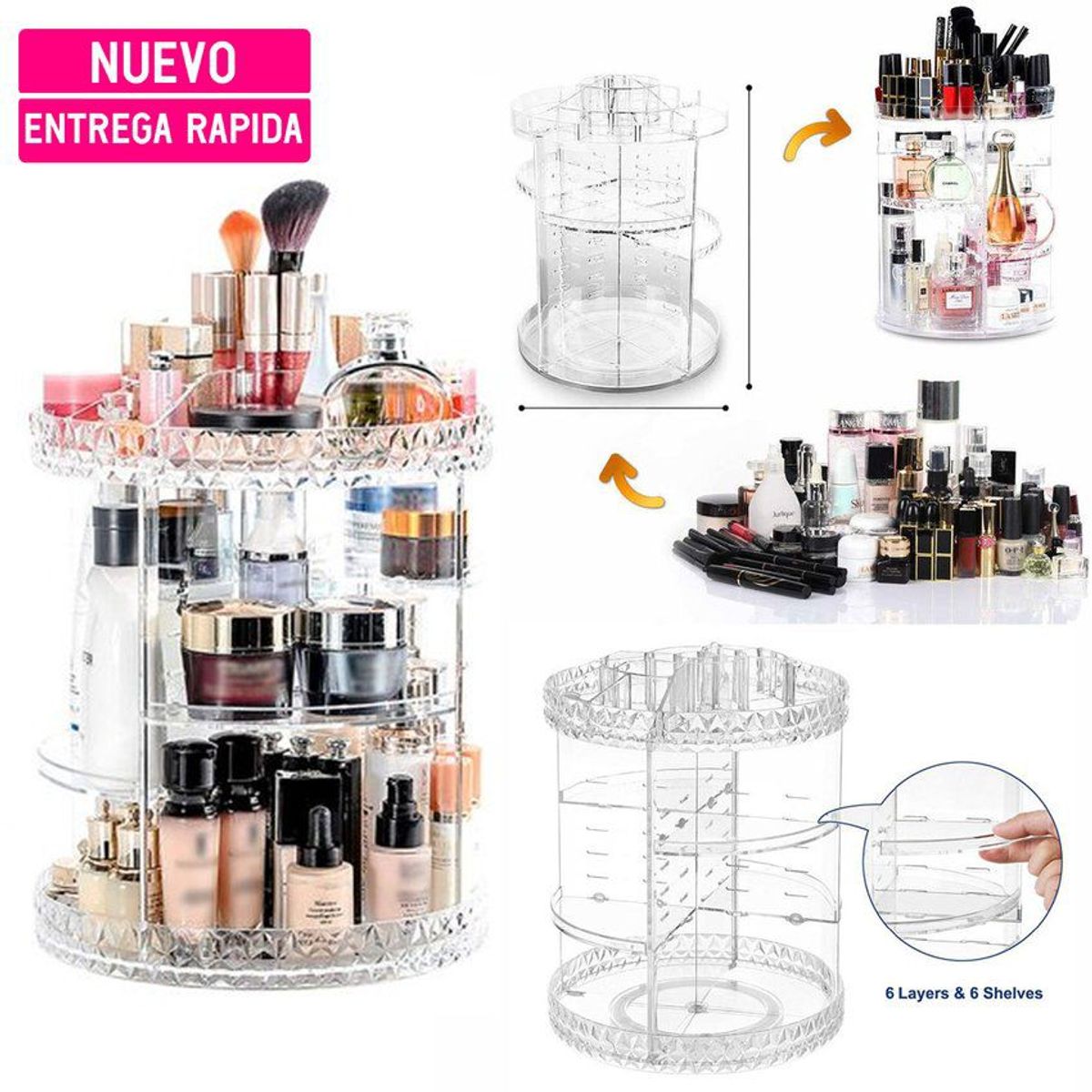 GENERICO - Organizador de maquillaje acrílico giratorio 360 grados