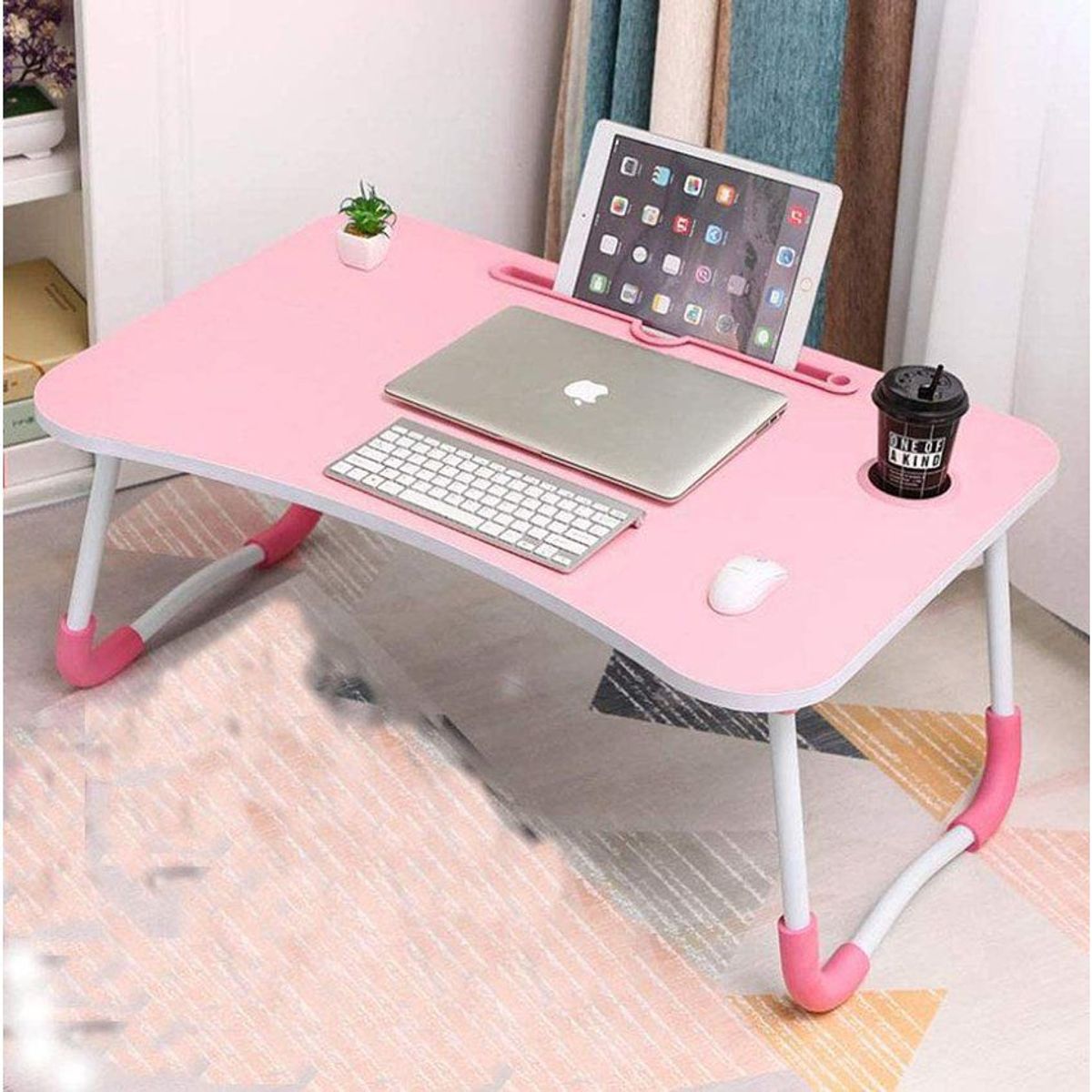 GENERICO - Mesa plegable portátil para laptop con ranura y posavasos