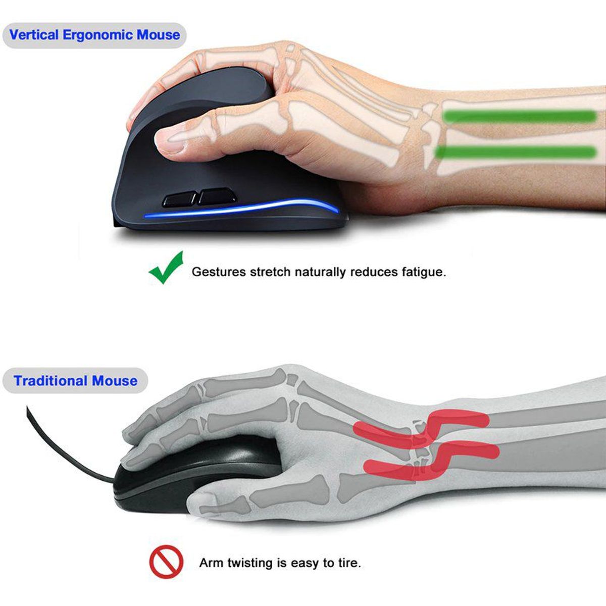 OEM - Mouse vertical ergonómico inalámbrico recargable usb 3.0  rgb 2400 dpi