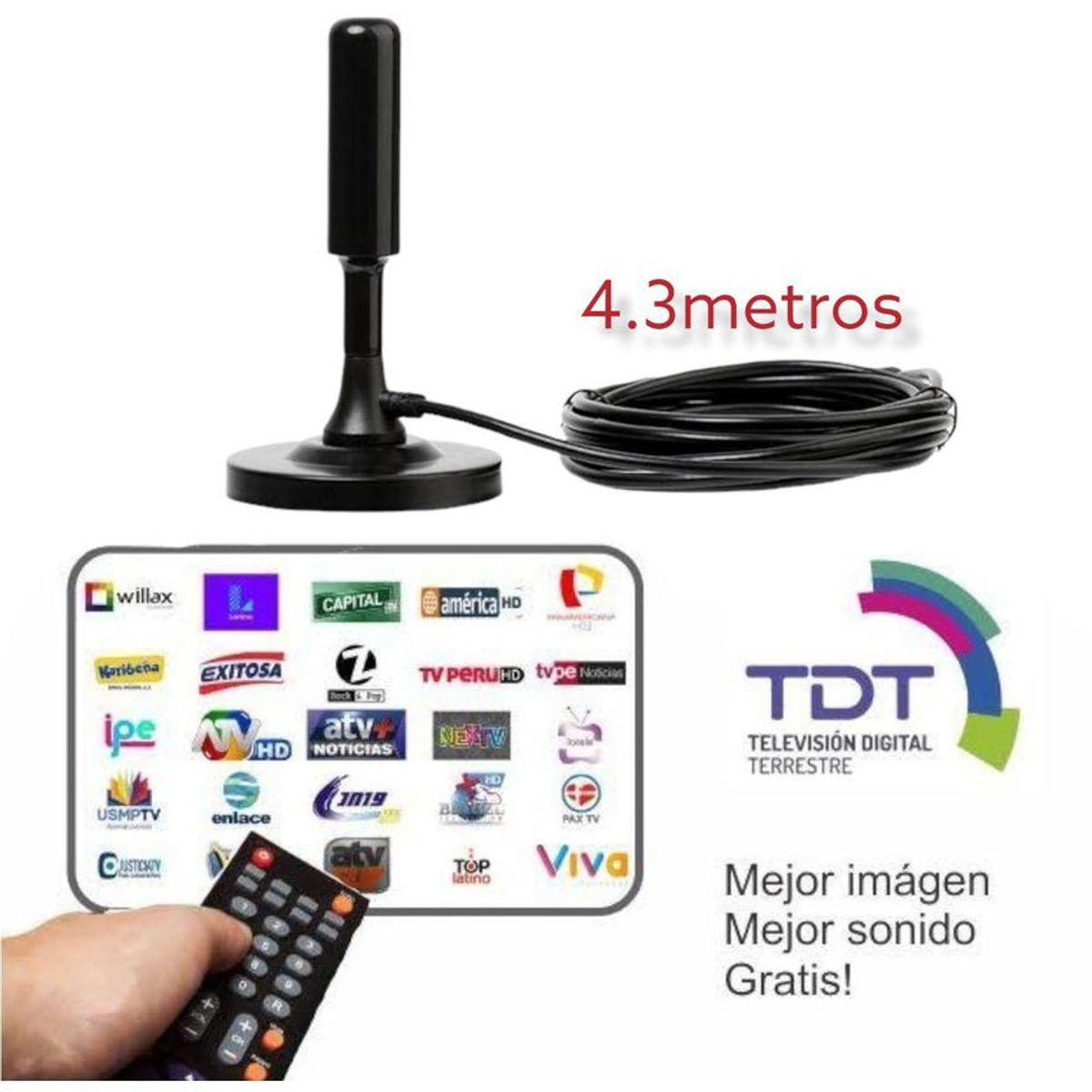 OEM - Antena hdtv para tv lcd smart tv  vhf-uhf señal digital cable 4.3m