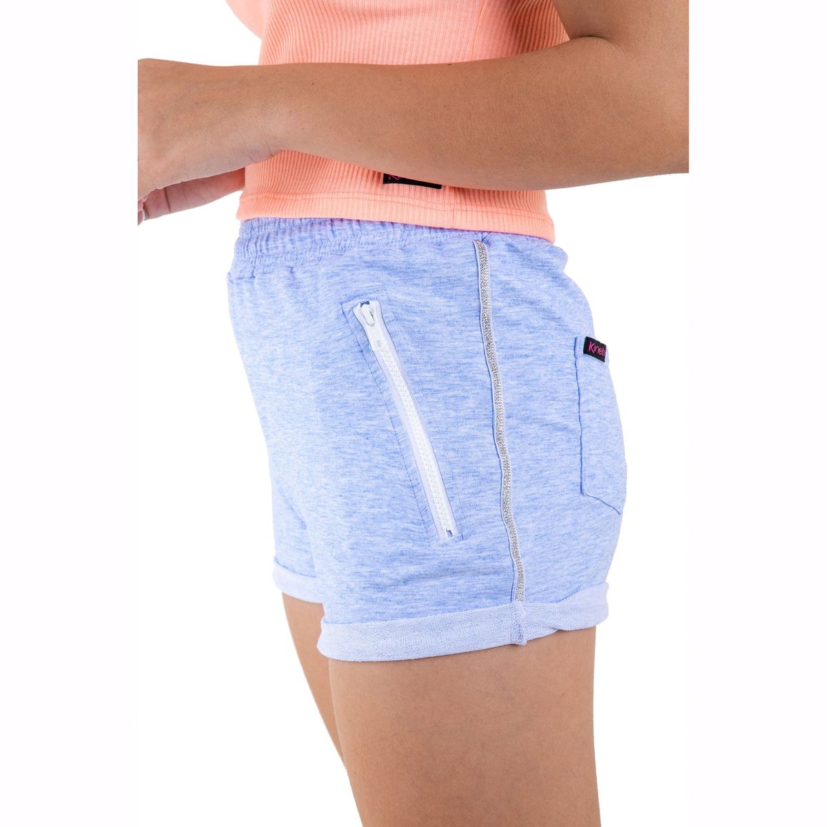 KINETIX - Short Urbano Kinetix FT Algodón Spandex Tiro Medio Mujer Celeste Jaspeado
