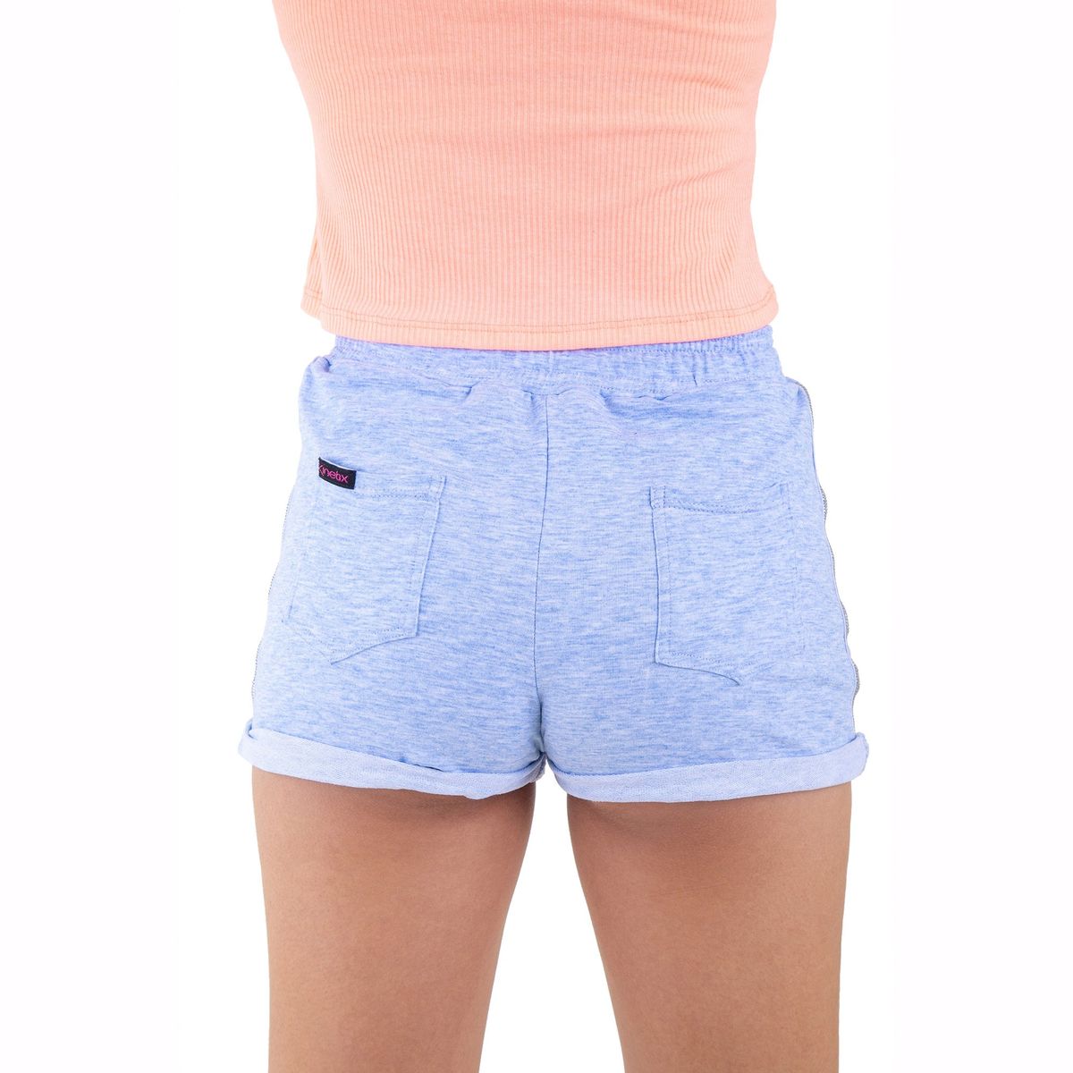 KINETIX - Short Urbano Kinetix FT Algodón Spandex Tiro Medio Mujer Celeste Jaspeado