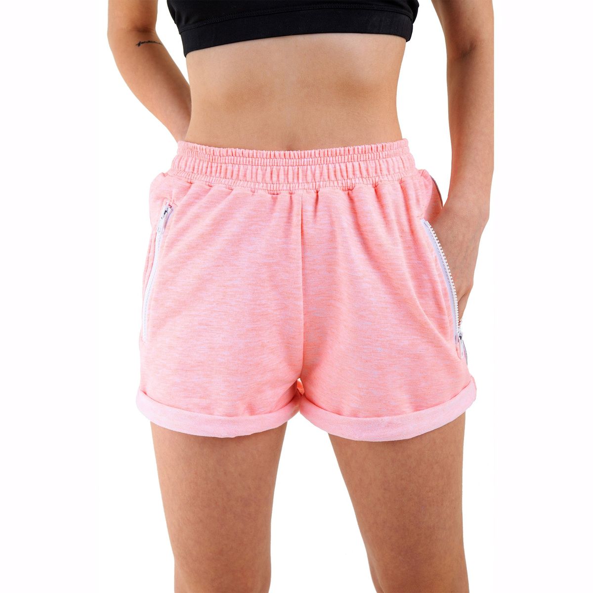 KINETIX - Short Urbano Kinetix FT Algodón Spandex Tiro Medio Mujer Naranja Jaspeado
