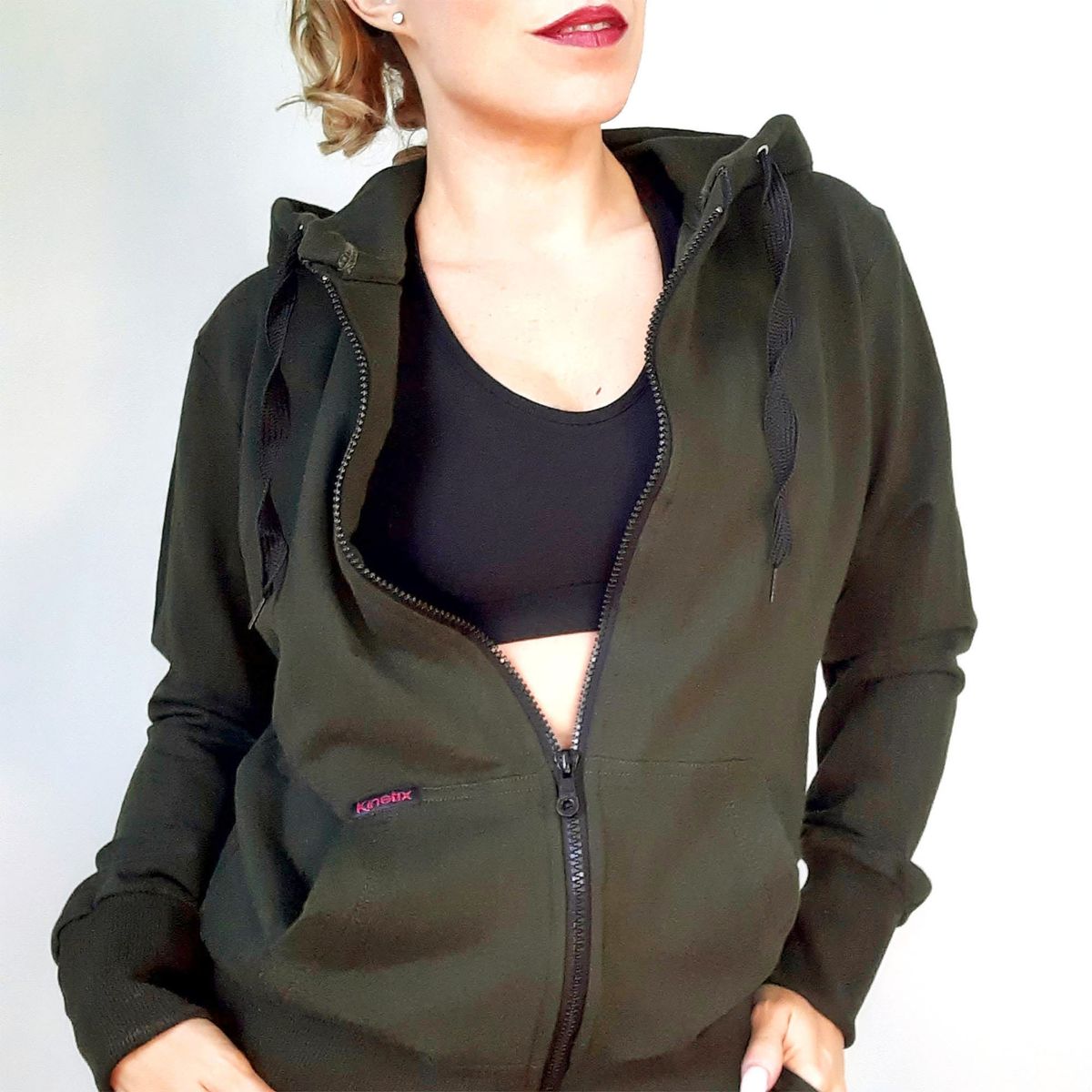 KINETIX - Casaca Kinetix Basic Hoodie Algodón Verde Militar Mujer