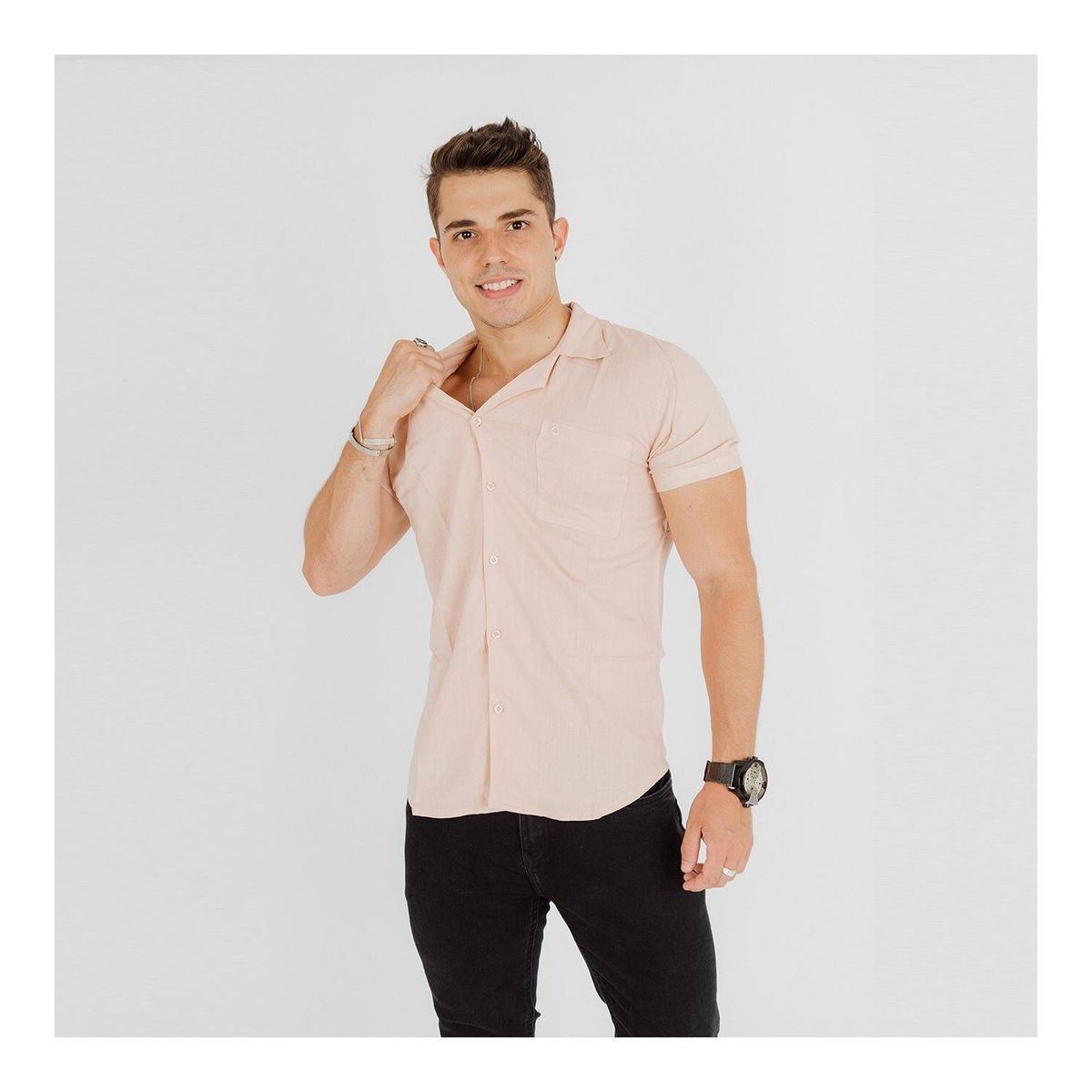 TROPIKL - Camisa Hawaiana Pale Rose Linen Slim Fit Hombre