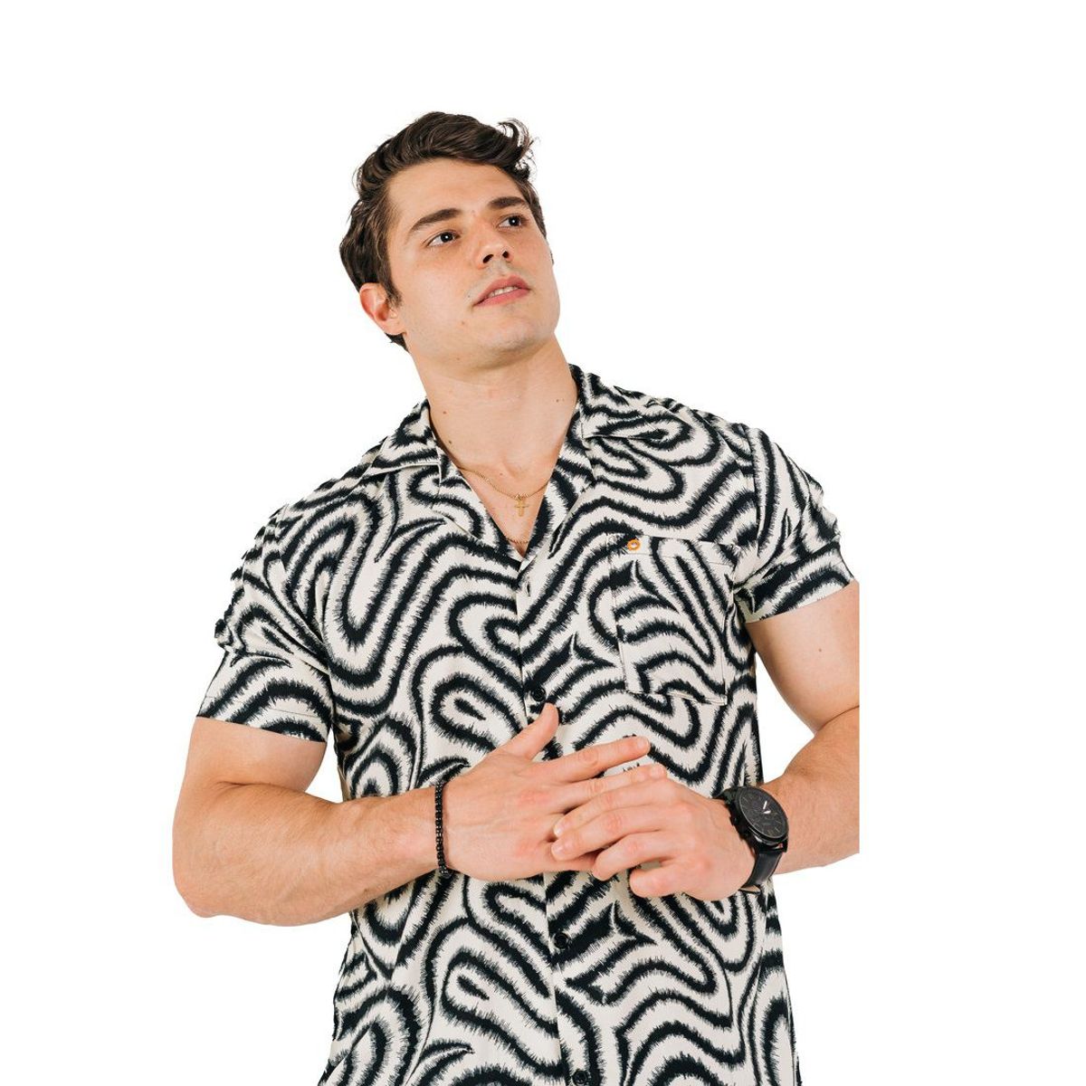 TROPIKL - Camisa Hawaiana Cream Zebra Print Slim Fit Hombre