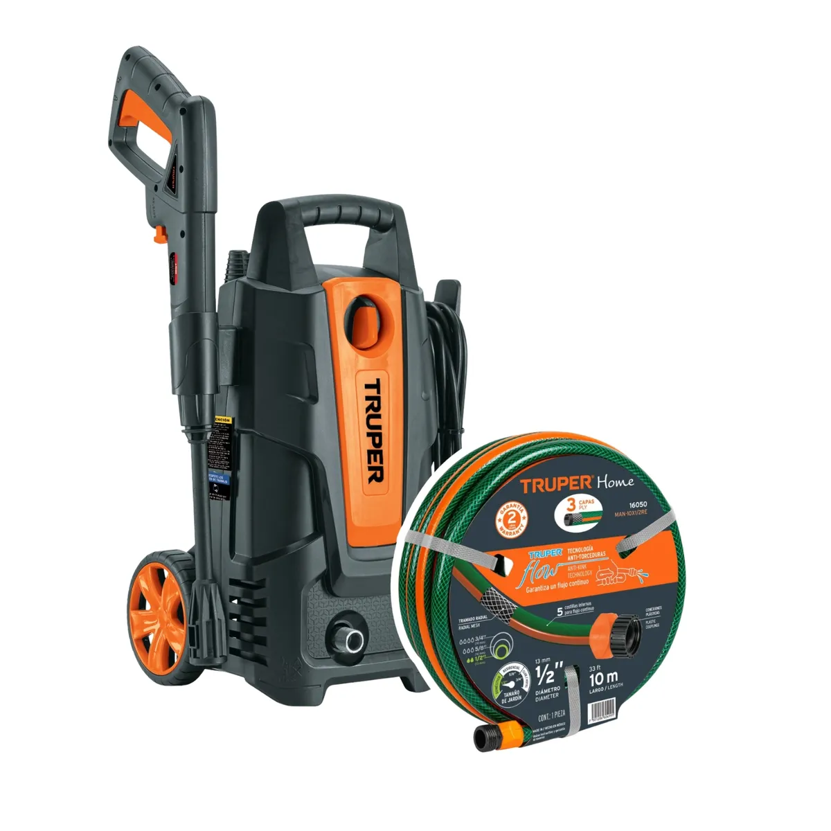 TRUPER - Hidrolavadora Portatil 1500 PSI + Manguera 10 metros Truper