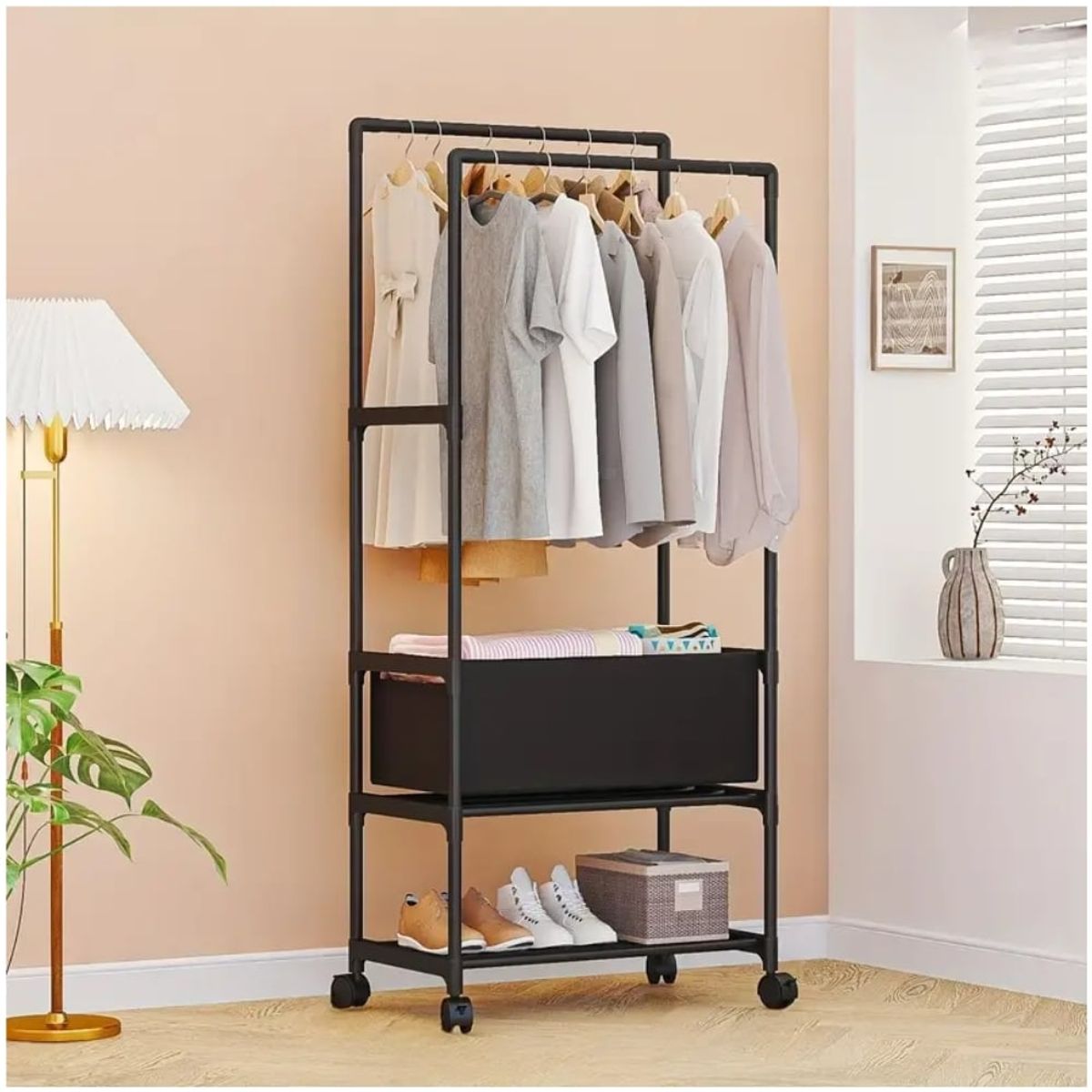 MINARI - Perchero Colgador de Ropa Organizador Zapatera con Ruedas NG 1090P