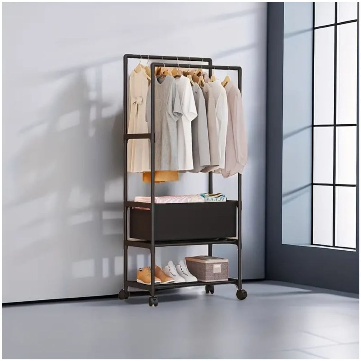 MINARI - Perchero Colgador de Ropa Organizador Zapatera con Ruedas NG 1090P