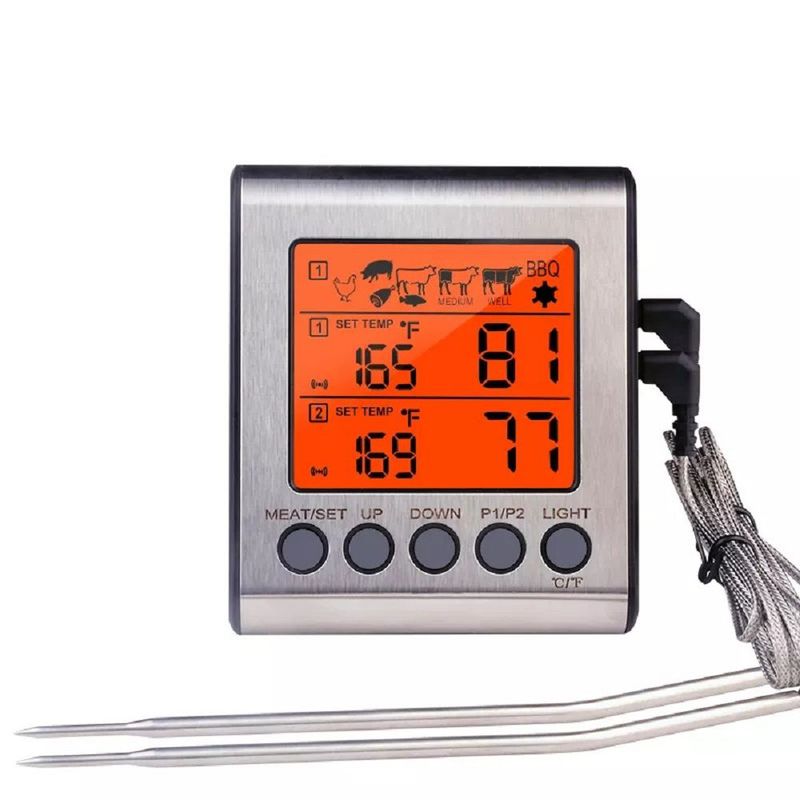 OEM - Termómetro Digital de Cocina con Doble Sonda Externa y Alarma - TP800