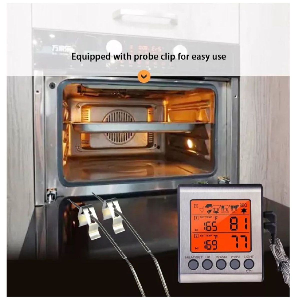 OEM - Termómetro Digital de Cocina con Doble Sonda Externa y Alarma - TP800