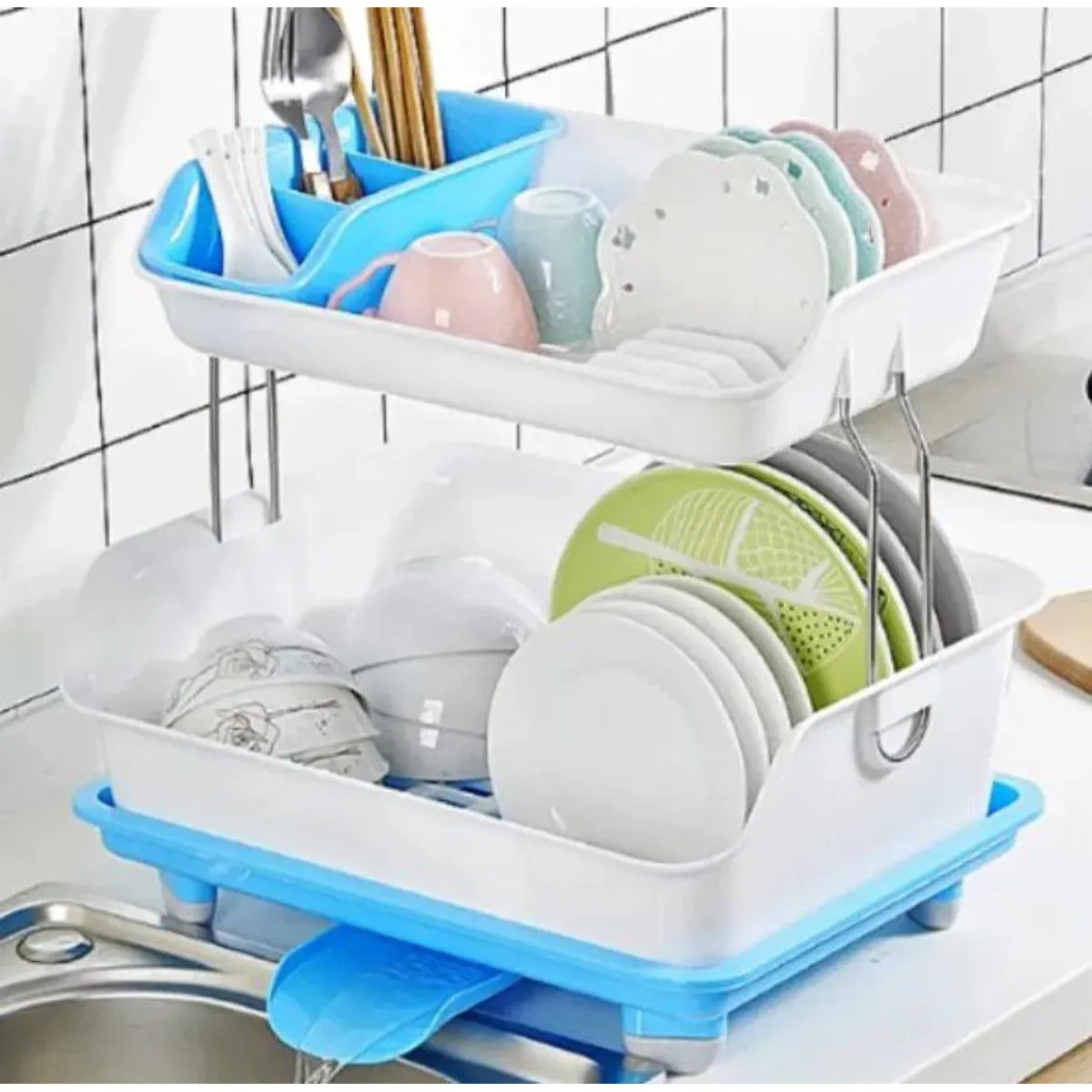 GENERICO - Escurridor de platos 2 niveles con drenaje de calidad