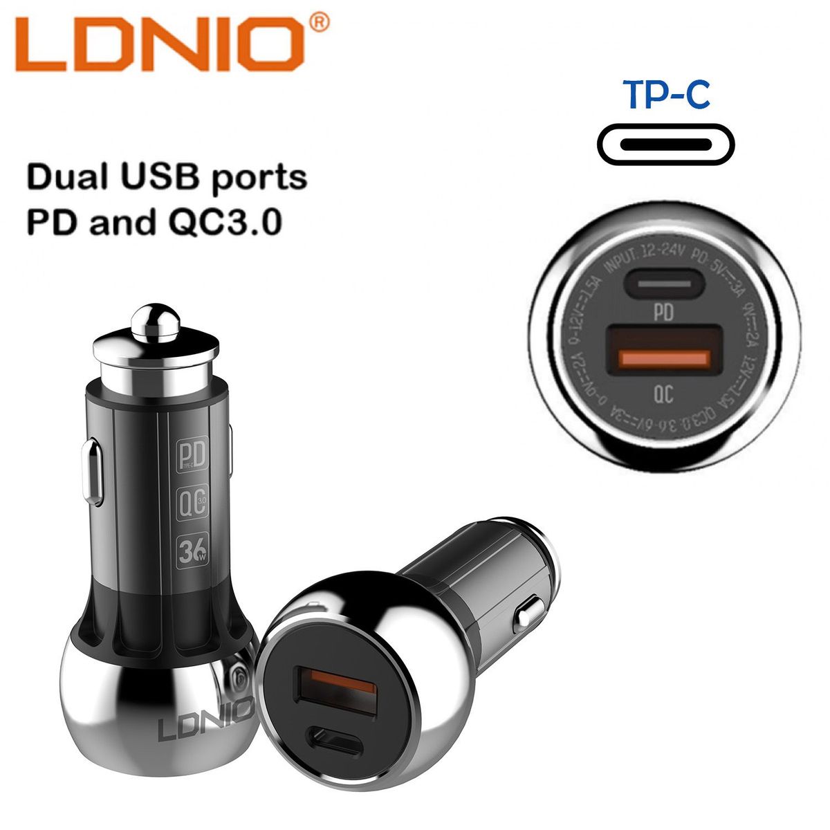 LDNIO - Cargador de Auto iPhone 11 y 12 Pro, Pro-Max USB-C