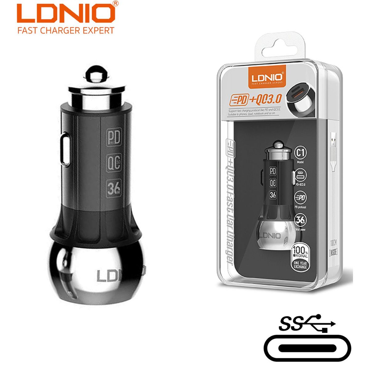 LDNIO - Cargador de Auto iPhone 11 y 12 Pro, Pro-Max USB-C