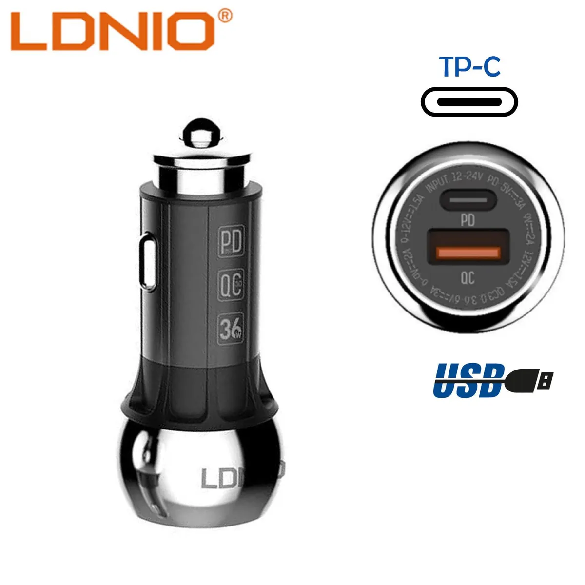 LDNIO - Cargador de Auto iPhone 5, 6, 6s, 7, 8 Plus, X, XS