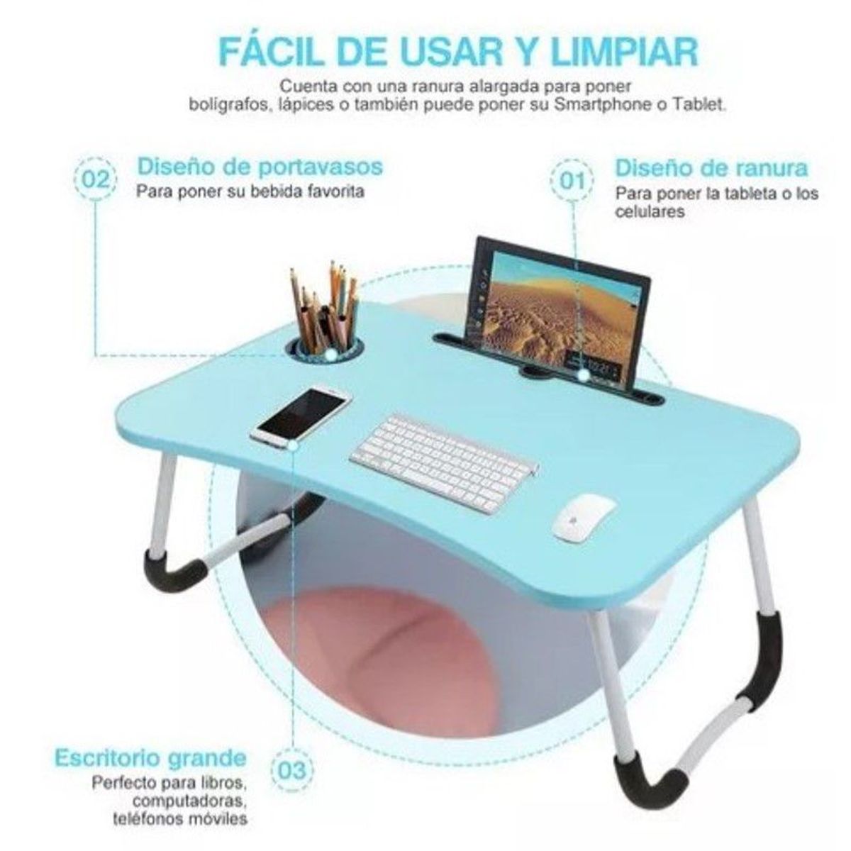 GENERICO - Mesa plegable para laptop celeste  Posavaso