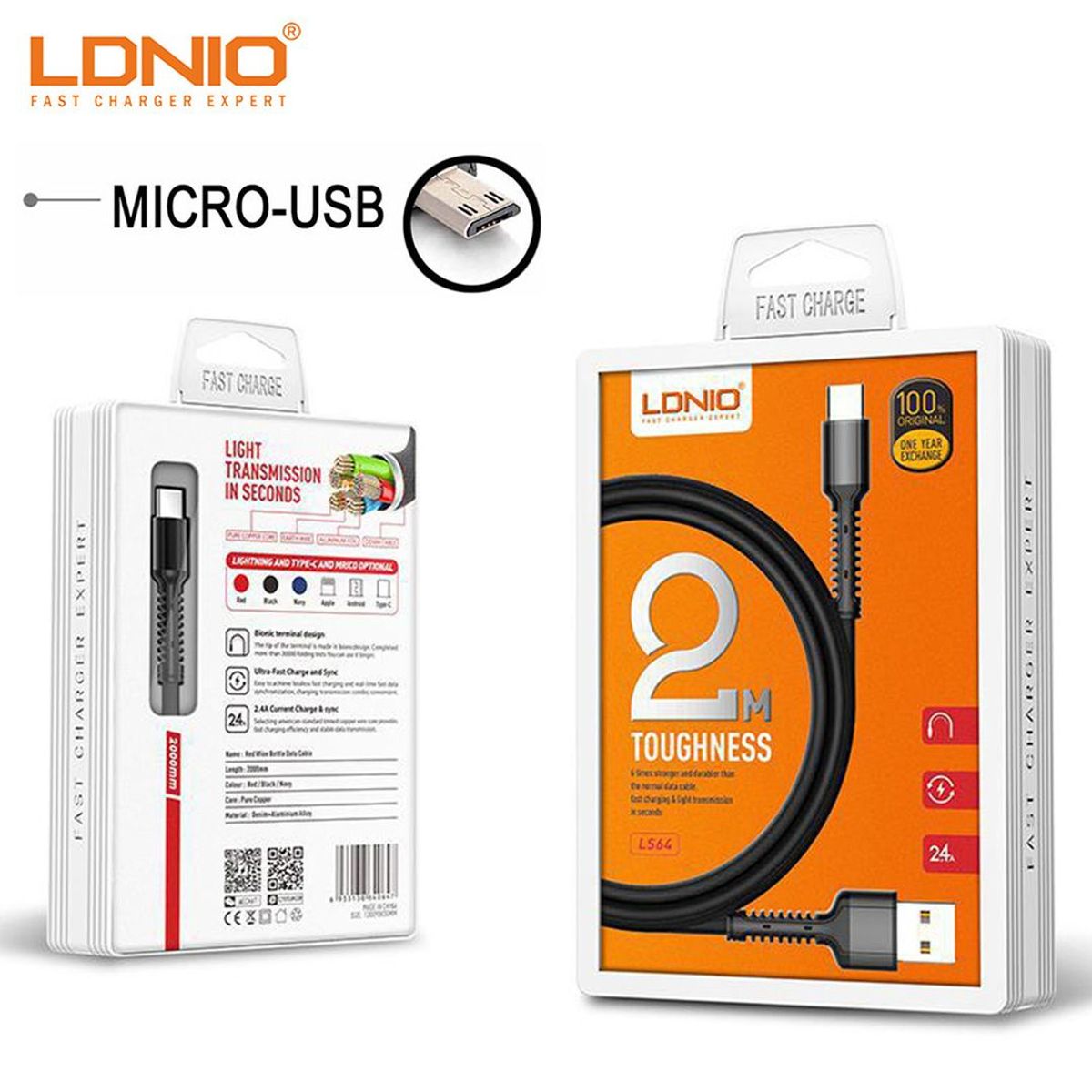 LDNIO - Cable Micro Usb V8 Fast Charge 2mt Ldnio Anti Quebraduras