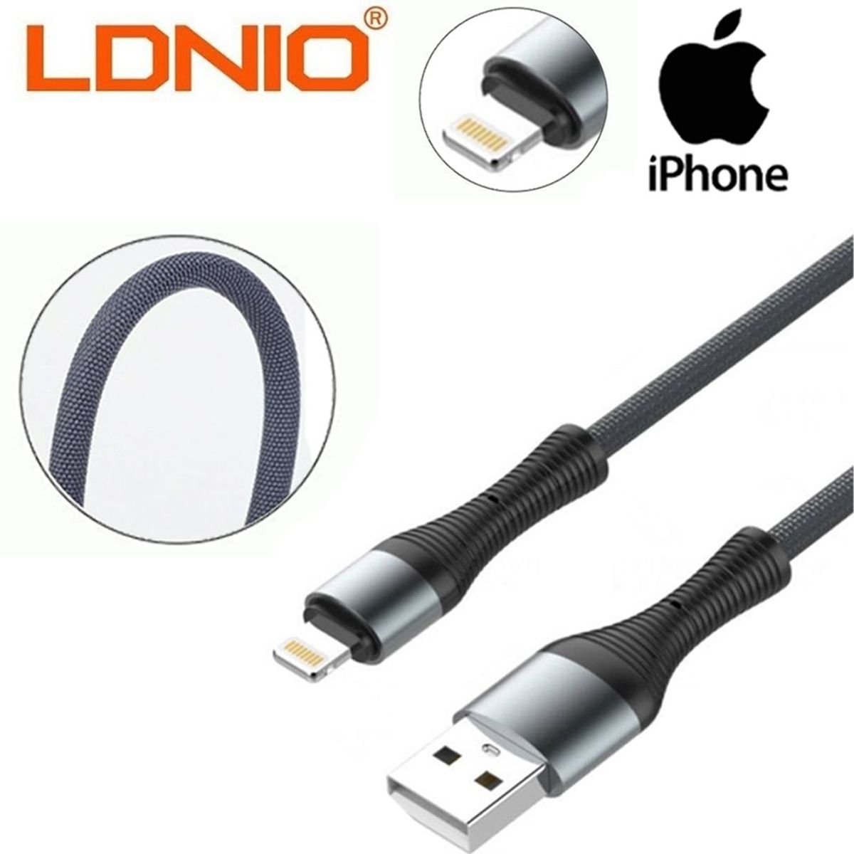 LDNIO - Cable Usb iPhone Anti Quebraduras De 2 Metros