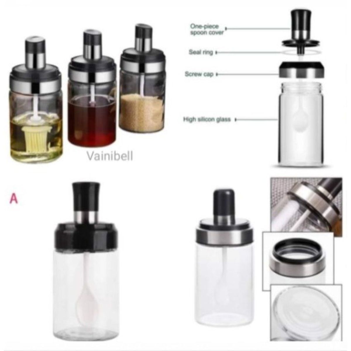 GENERICO - Set x 3 frascos condimenteros  de vidrio  elegante diseño