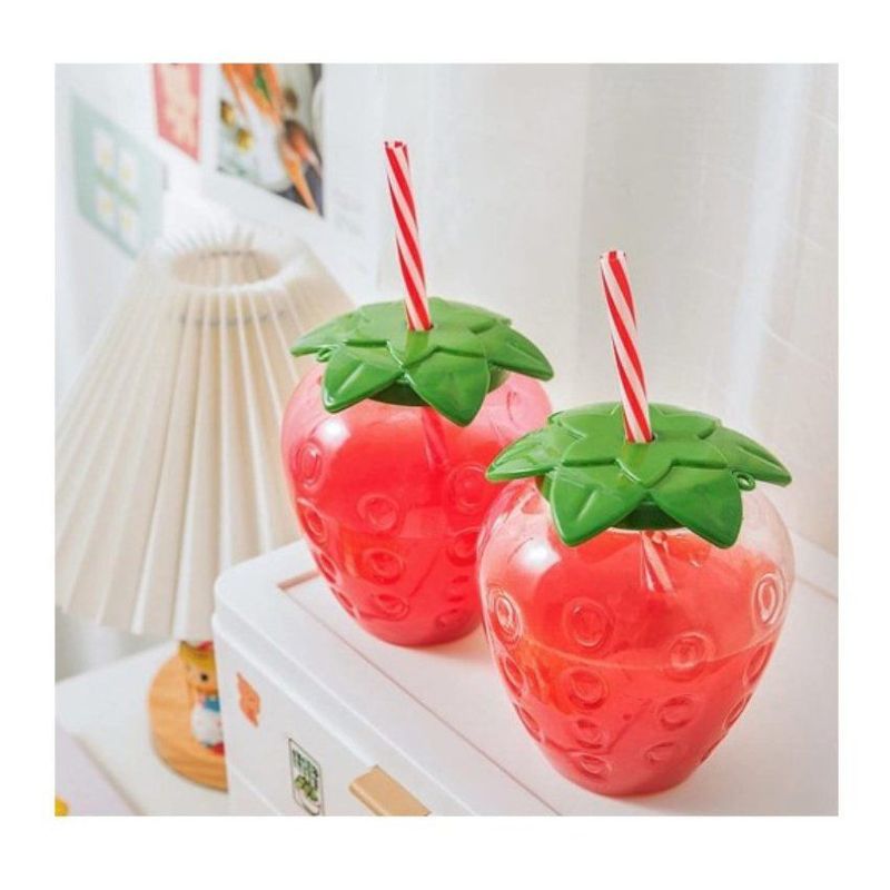 GENERICO - Vaso de fresa con luz led de pajita para zumo de bebidas tropicales