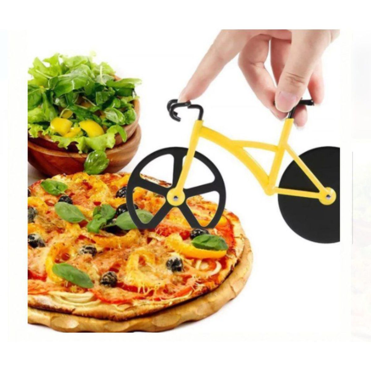 GENERICO - Cortador de pizza dual con forma de bicicleta