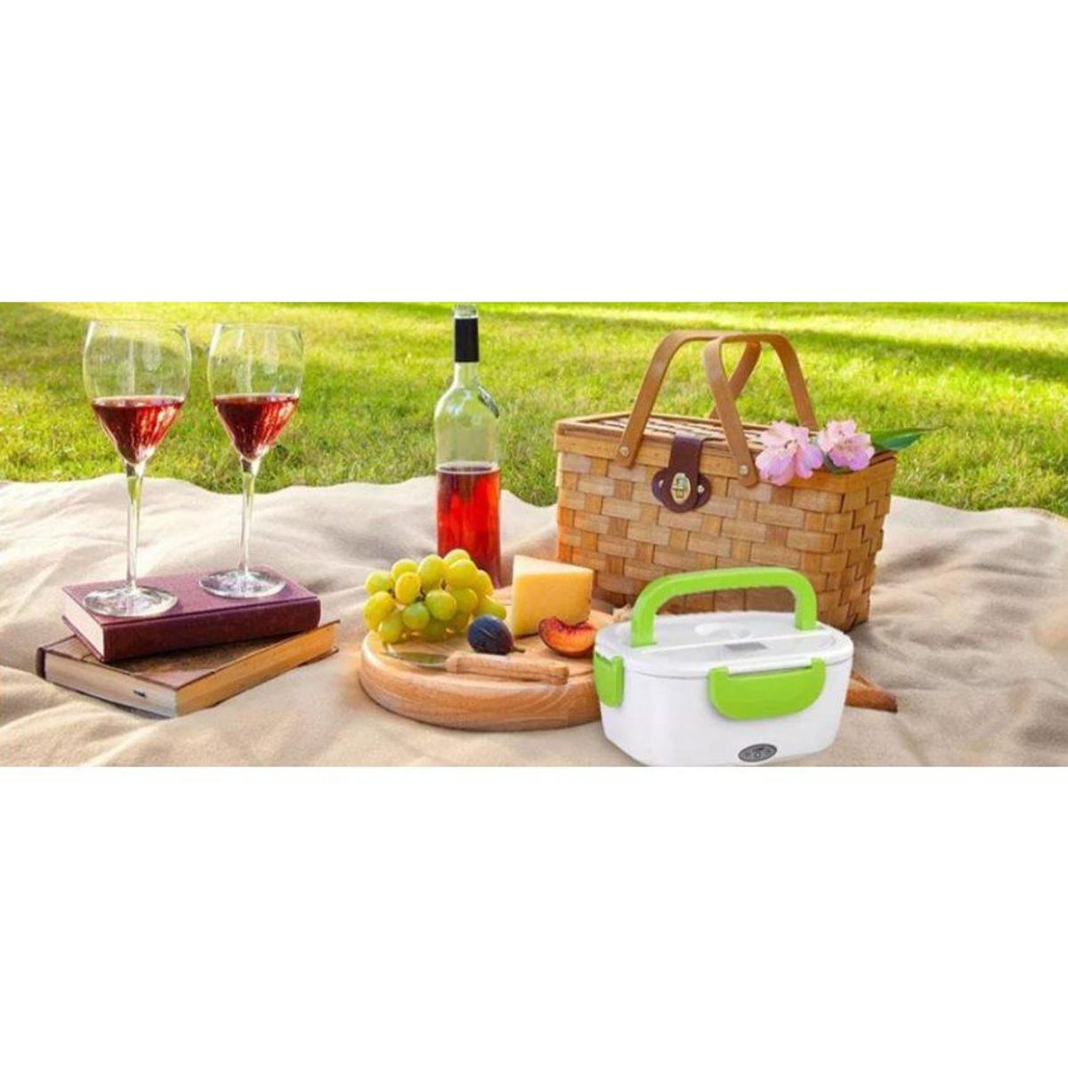 GENERICO - Lonchera electrica portatil  verde + cucharita