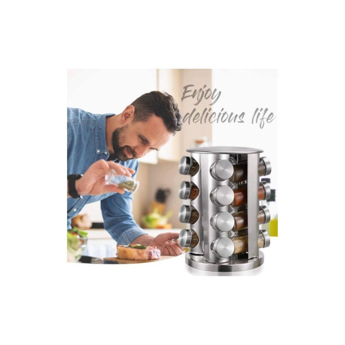 GENERICO - Organizador  condimentero giratorio de 16 pcs-acero