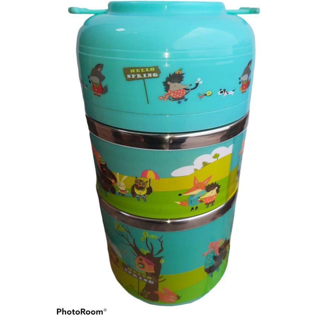 GENERICO - Lonchera portátil infantil fiambrera 3 capas térmico aislado celeste