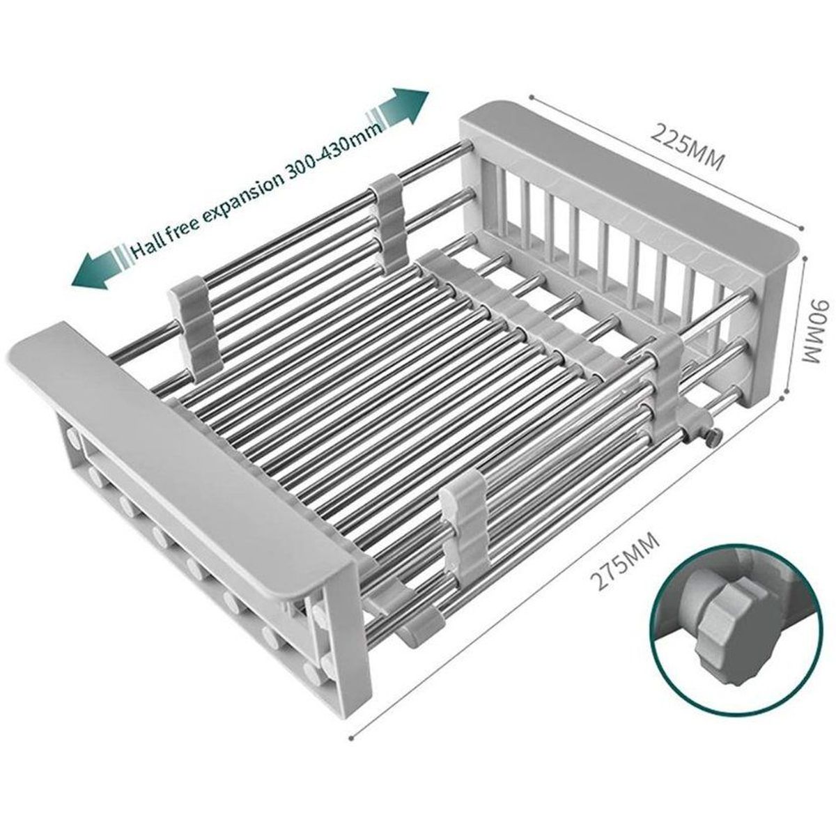 GENERICO - Escurridor retráctil extensible de acero inoxidable para frutas y verduras