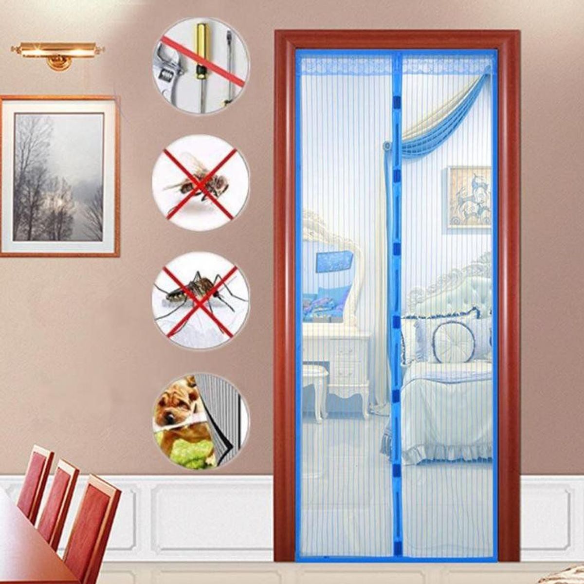 GENERICO - Cortina malla magnética anti mosquitos puerta de malla