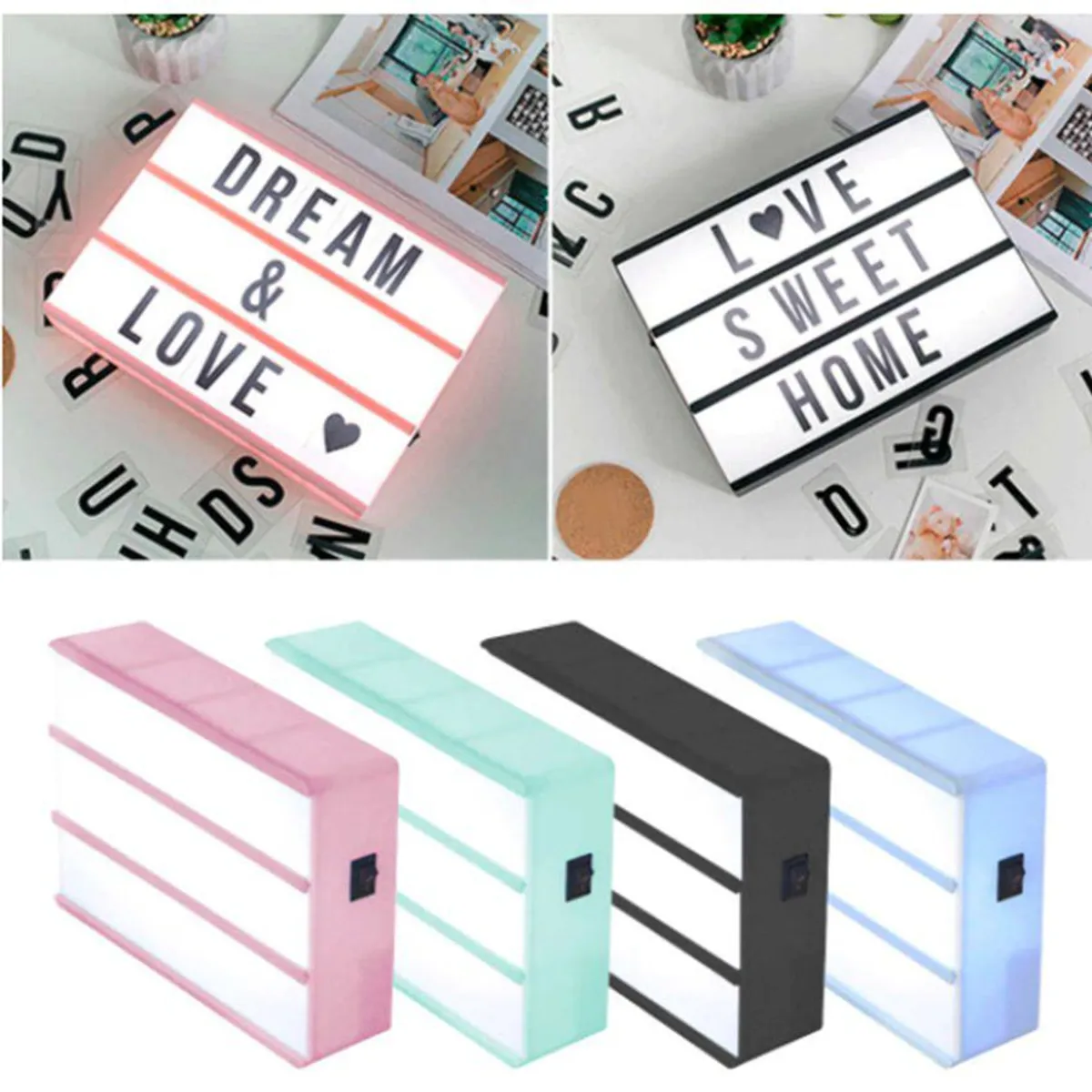 GENERICO - Pizarra led cinematografica letras negras box de colores