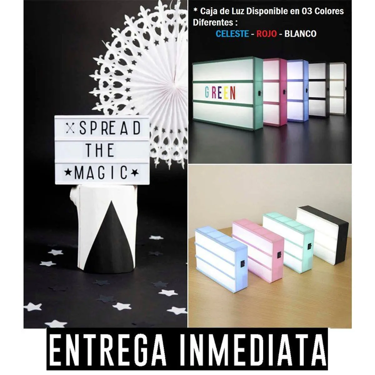 GENERICO - Pizarra led cinematografica letras negras box de colores