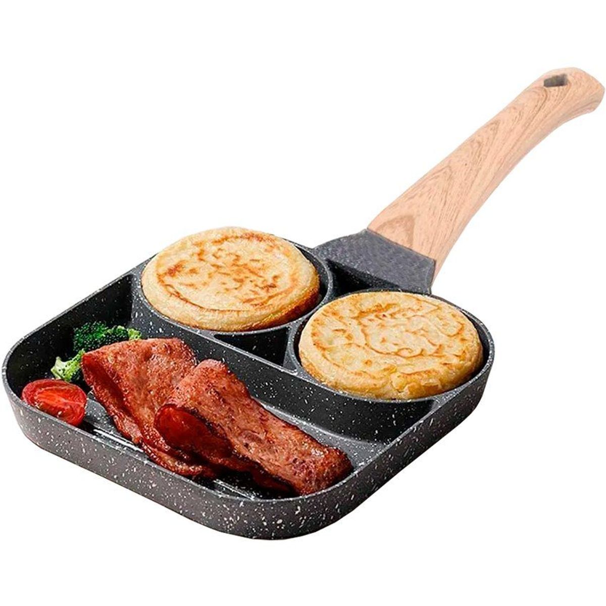 GENERICO - Sartén antiadherente premium de 3 compartimientos mango de madera