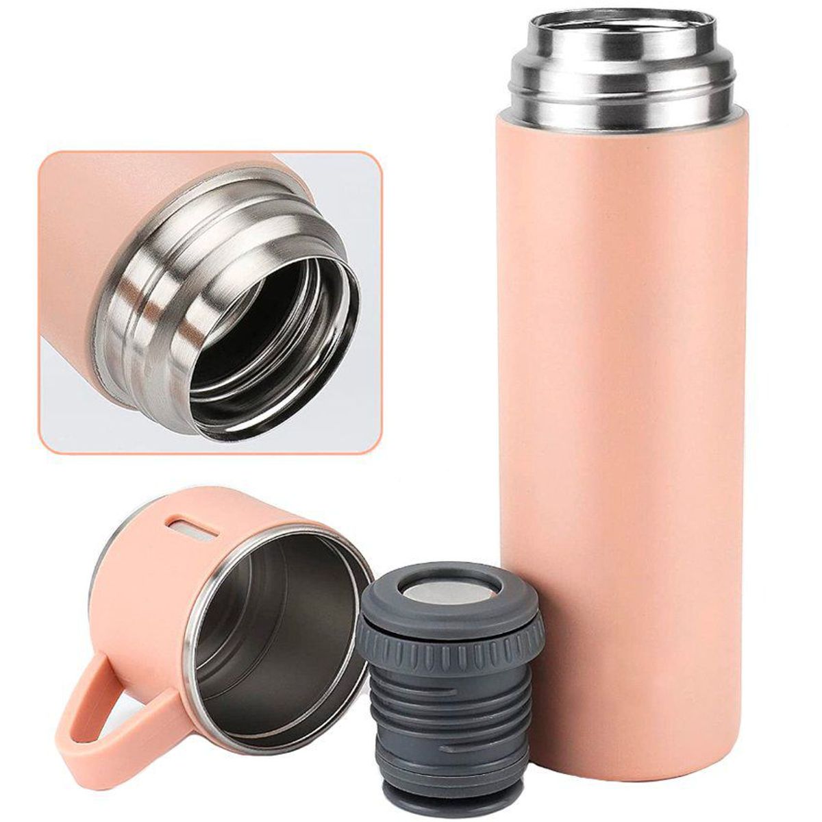 GENERICO - Set Termo Para Agua Caliente/fría + 3 Tazas 500 Ml Cafe Mate