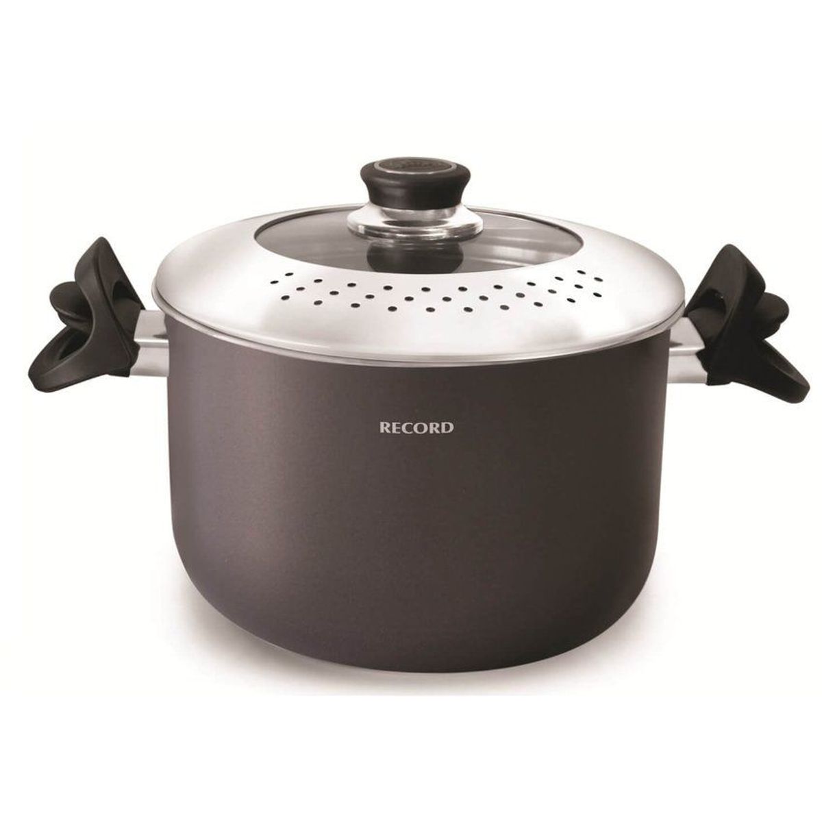 RECORD - Espaguetera antiadherente asas clip c/tapa de vidrio nº22- negro