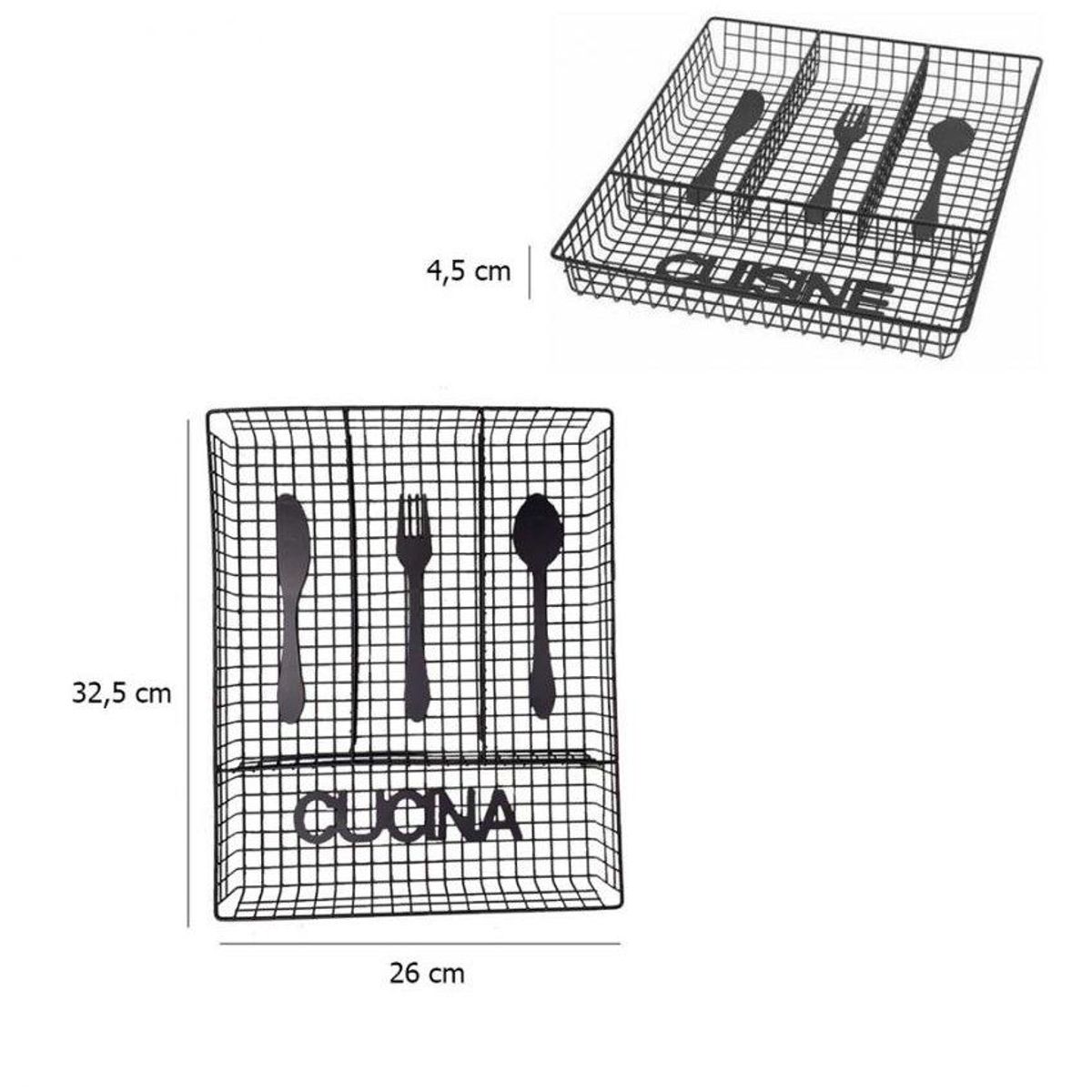 GENERICO - Cubiertero organizador de cubiertos de metal negro