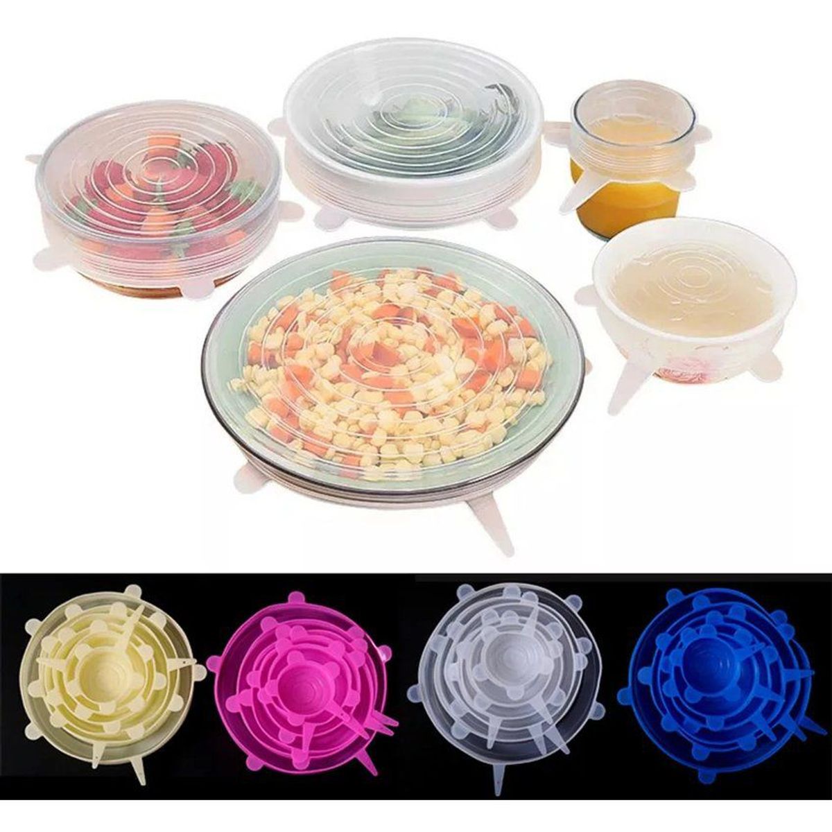 GENERICO - Tapas de silicona reutilizables elasticas para alimentos, tapers y mas